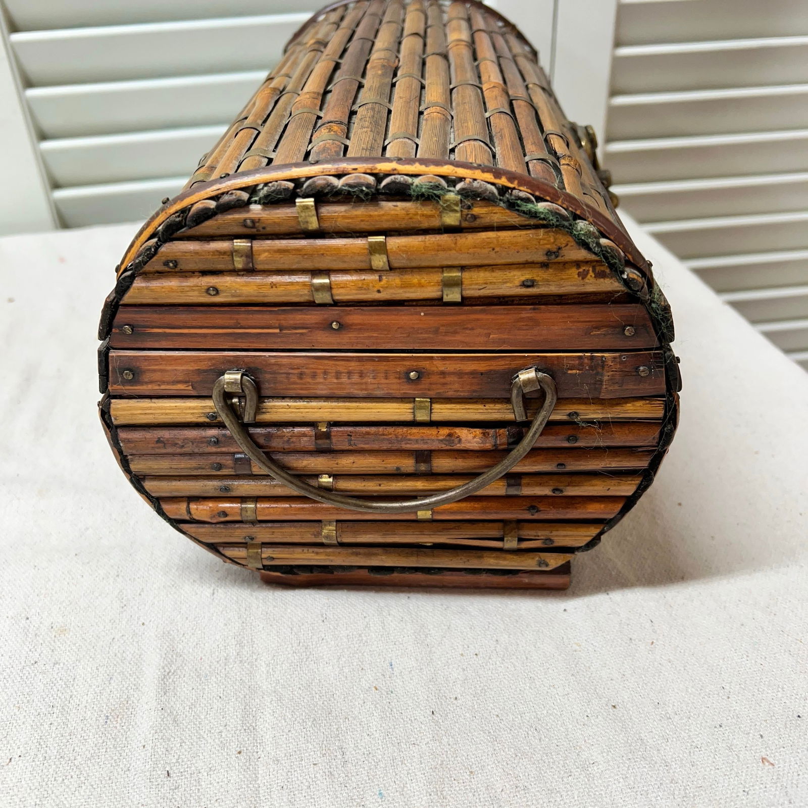 Bamboo Pencil Reed Dome Shaped Box With Brass Crossband Accents - 2