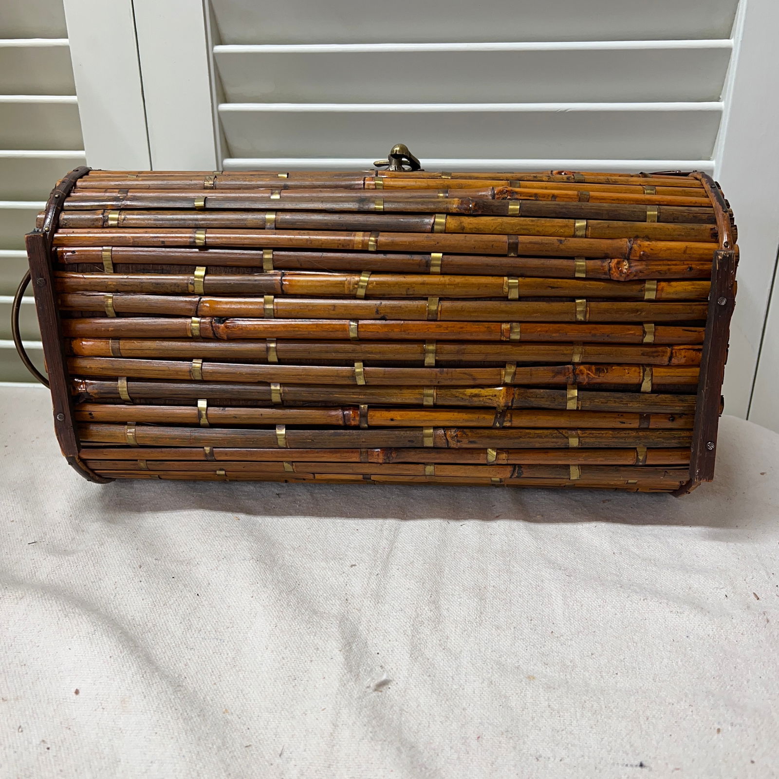 Bamboo Pencil Reed Dome Shaped Box With Brass Crossband Accents - 5