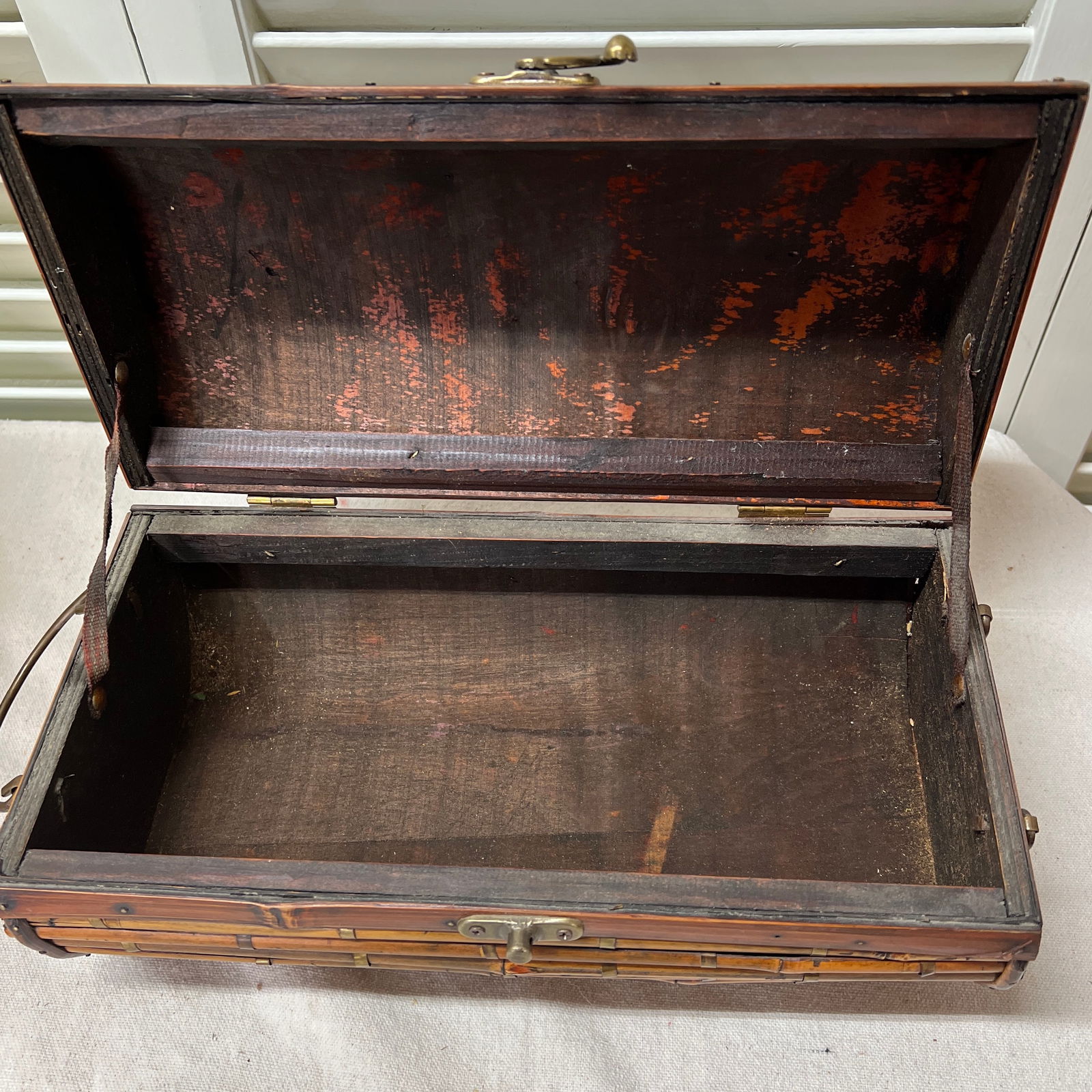 Bamboo Pencil Reed Dome Shaped Box With Brass Crossband Accents - 7