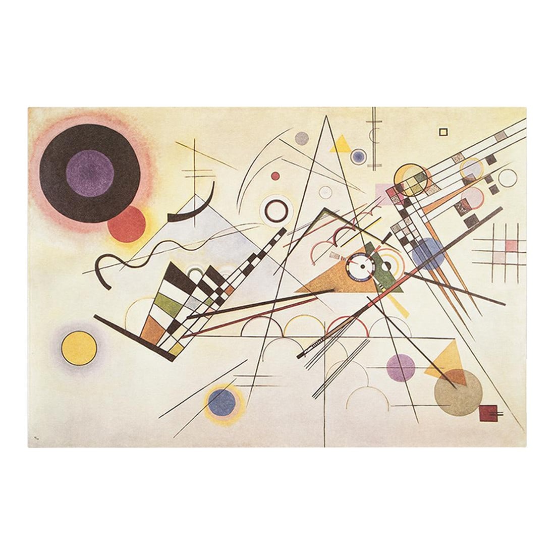 C. 1980s After Wassily Kandinsky "Composition 8", German Edition Full-Color Print: An excellent full-color print after Abstract painting "Composition VIII" (1923) by Wassily Kandinsky. Printed on one side, most likely in Germany in 1980-1990s. Information regarding the original