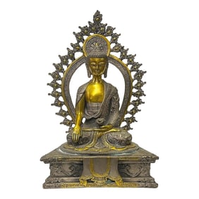 Vintage Pewter Copper Color Metal Sitting Amitabha Buddha Statue