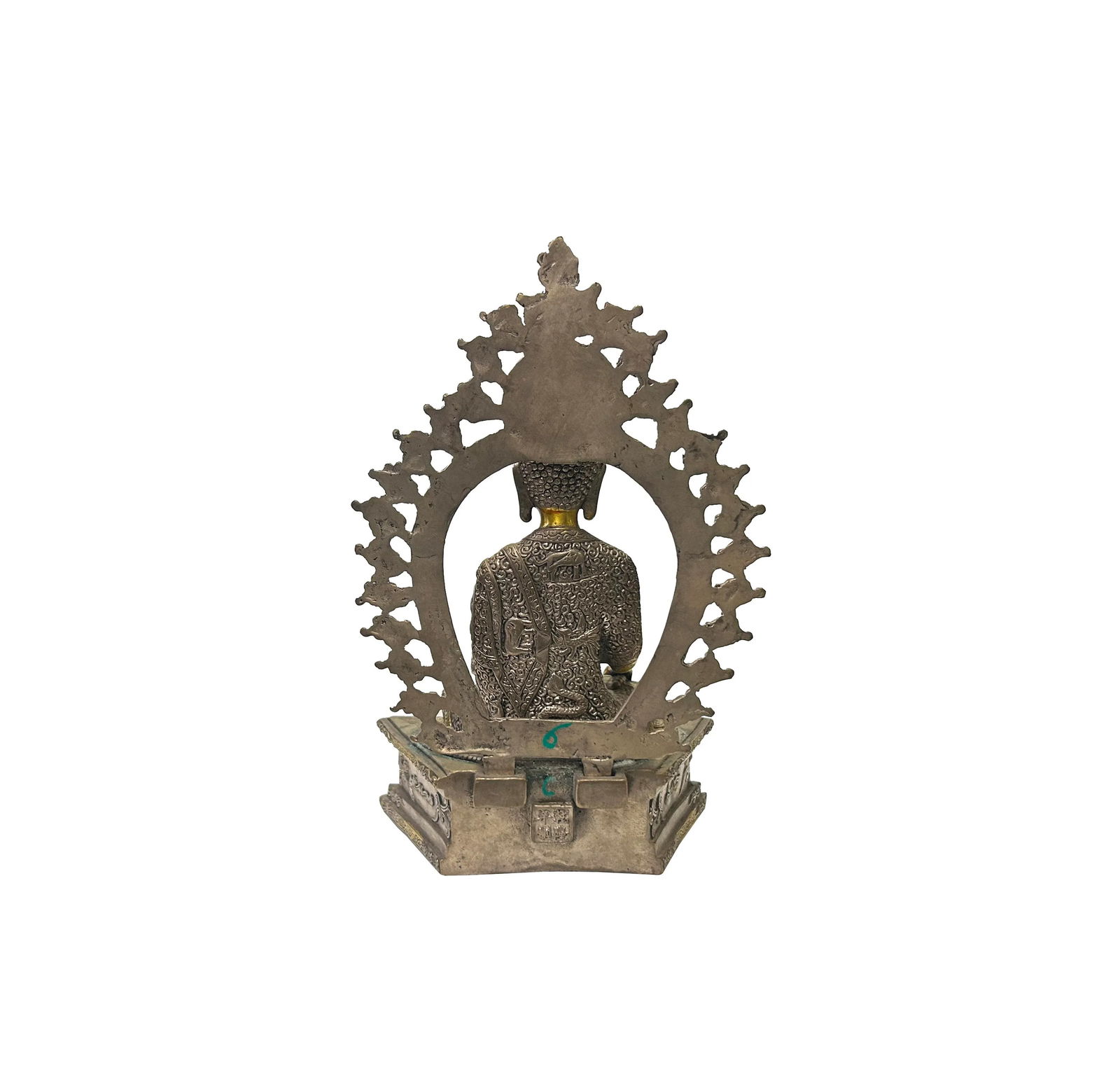 Vintage Pewter Copper Color Metal Sitting Amitabha Buddha Statue - 4