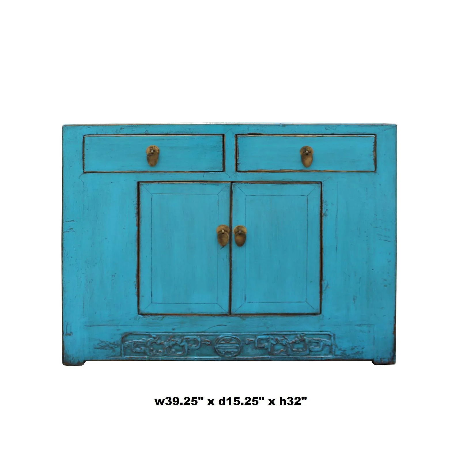 Chinese Distressed Rustic Bright Turquoise Blue Foyer Console Table Cabinet - 2