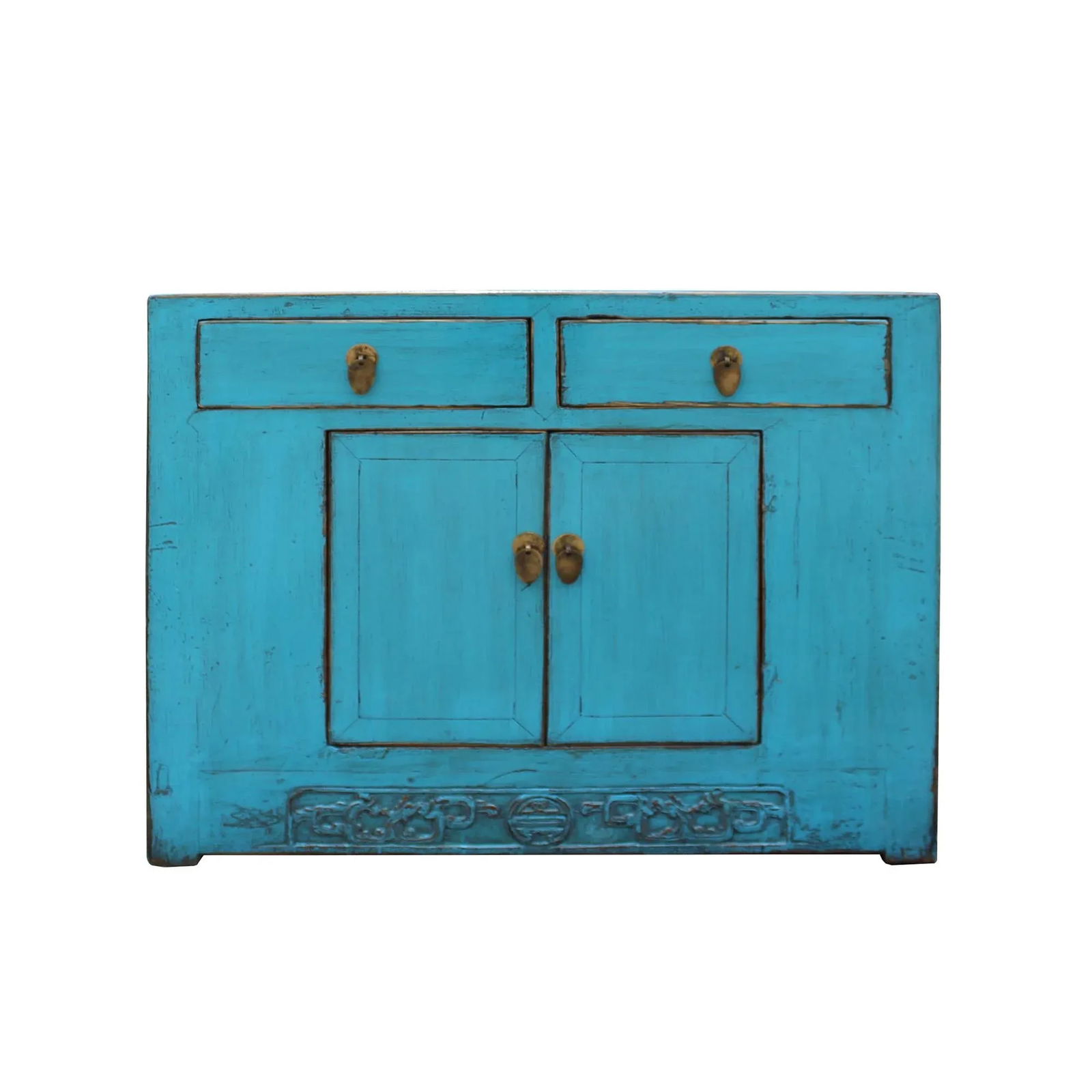 Chinese Distressed Rustic Bright Turquoise Blue Foyer Console Table Cabinet - 3