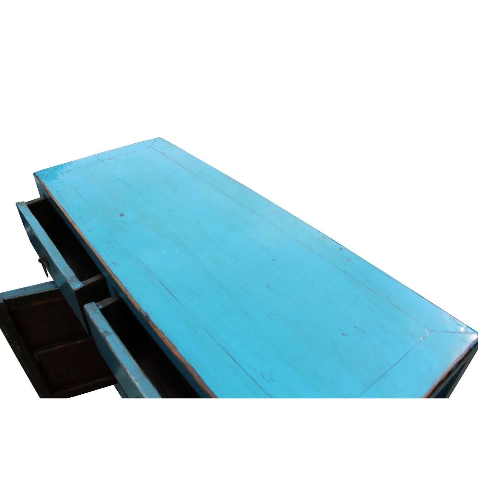 Chinese Distressed Rustic Bright Turquoise Blue Foyer Console Table Cabinet - 4