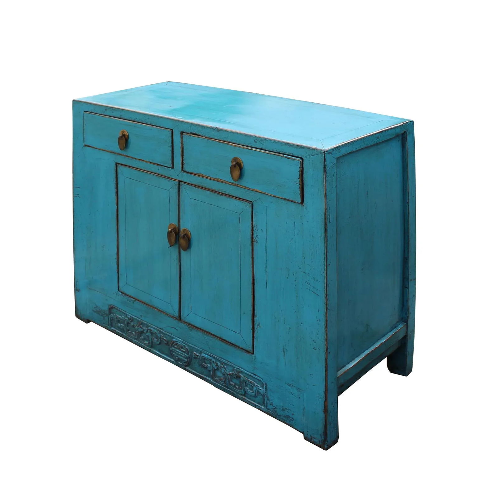Chinese Distressed Rustic Bright Turquoise Blue Foyer Console Table Cabinet - 5