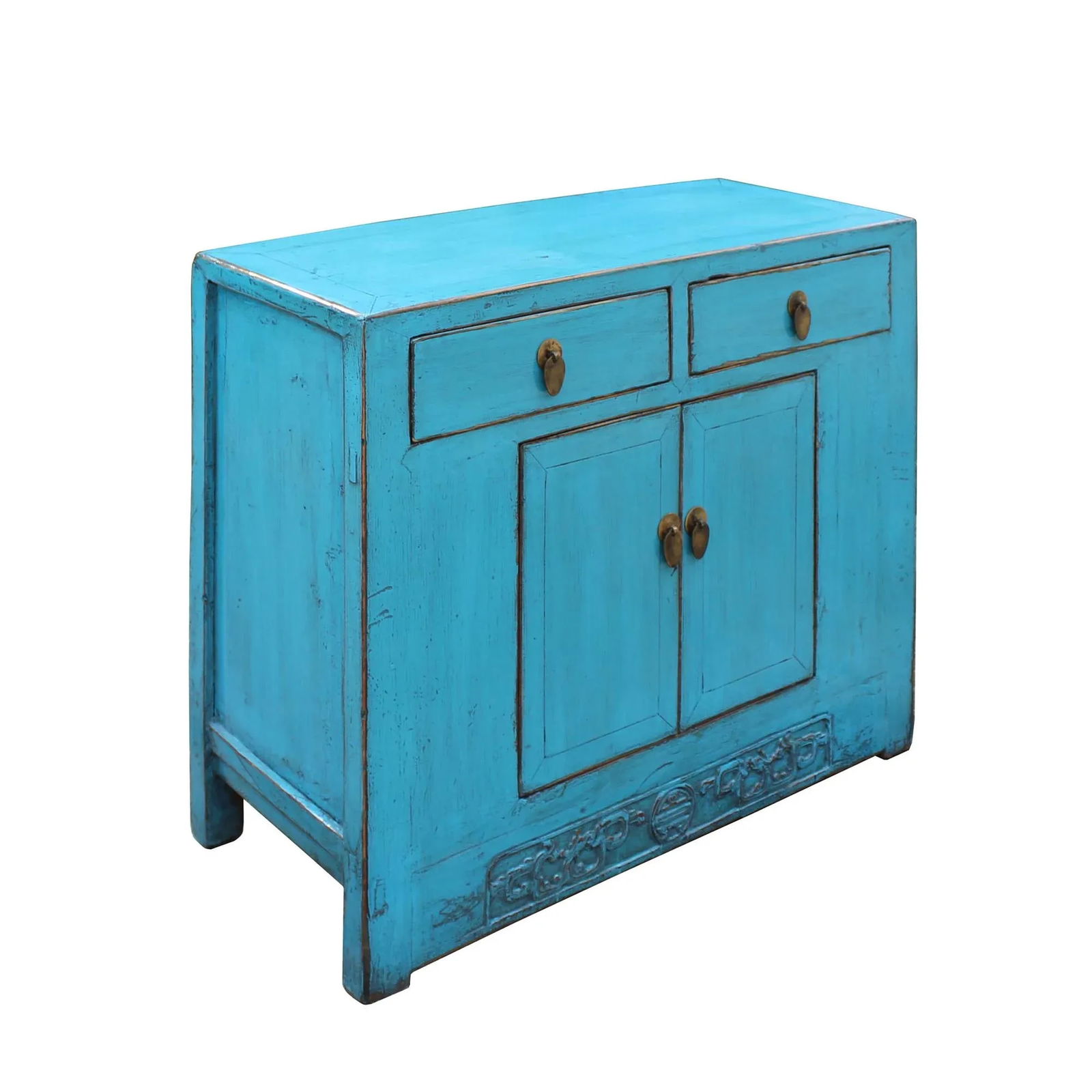 Chinese Distressed Rustic Bright Turquoise Blue Foyer Console Table Cabinet - 6