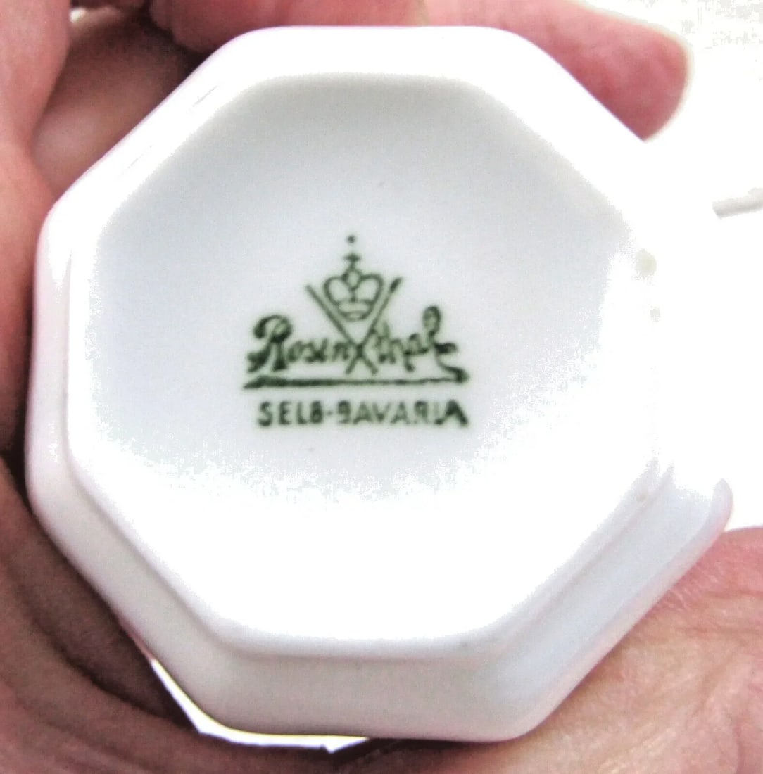 Antique Sterling Silver Octagon Reticulated Demitasse Holders and Rosenthal Cups- Set of 6 - 8