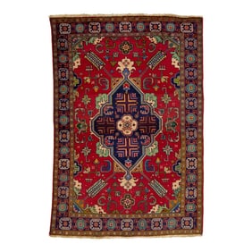 Allover Motif Red Vintage Tabriz Handmade Wool Rug