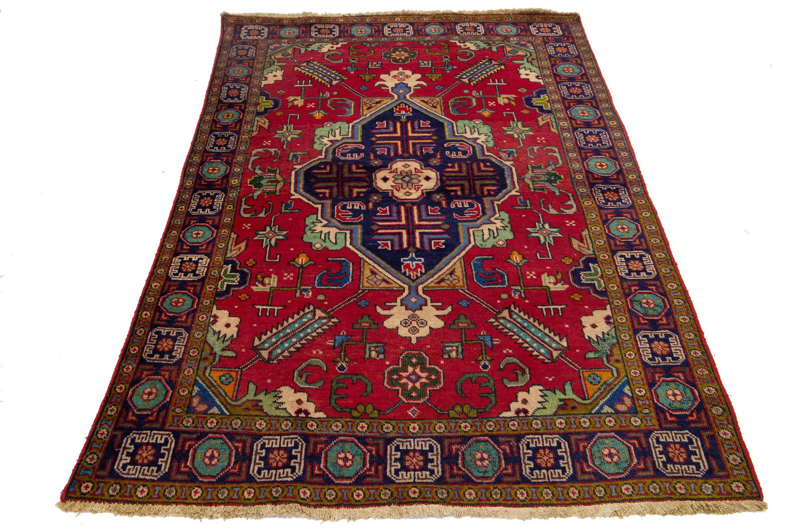 Allover Motif Red Vintage Tabriz Handmade Wool Rug - 2