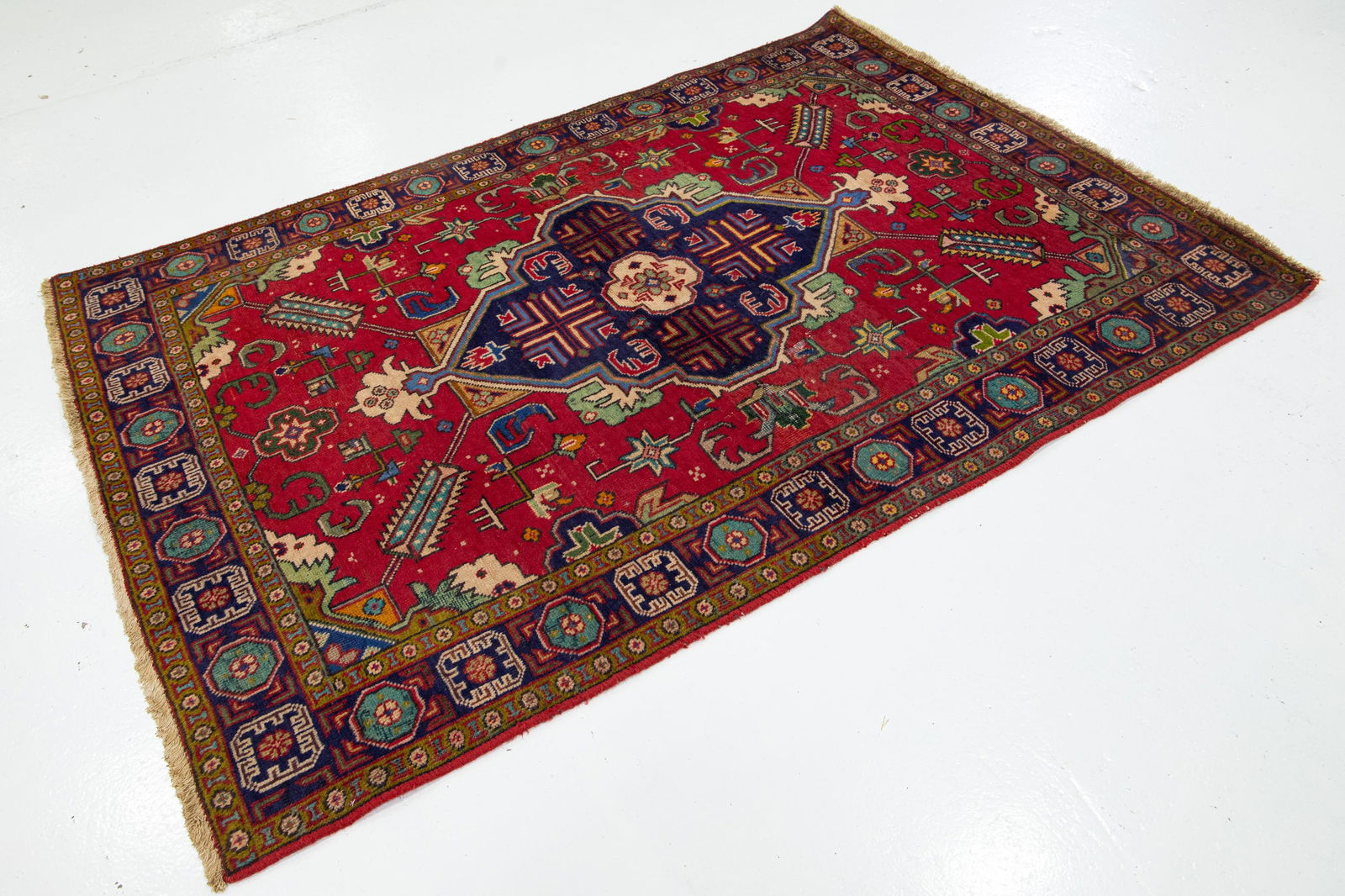 Allover Motif Red Vintage Tabriz Handmade Wool Rug - 3