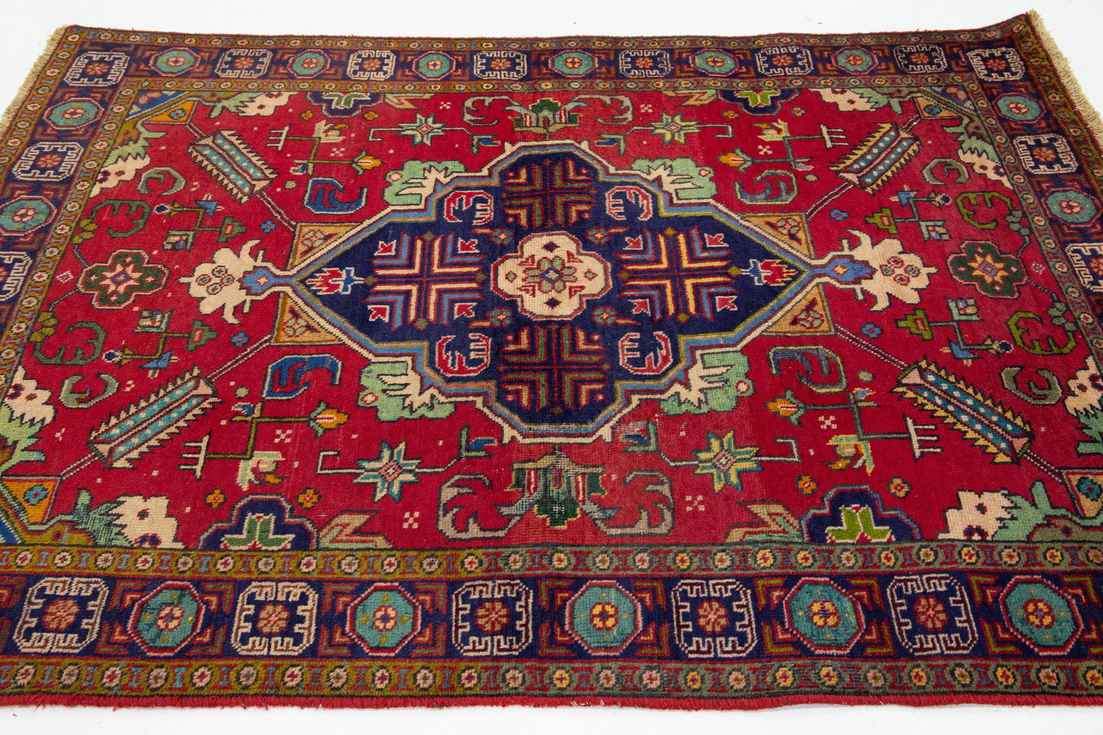 Allover Motif Red Vintage Tabriz Handmade Wool Rug - 6