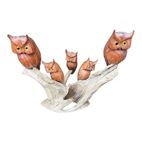 Mid 19th Century Gentry Owls on Driftwood