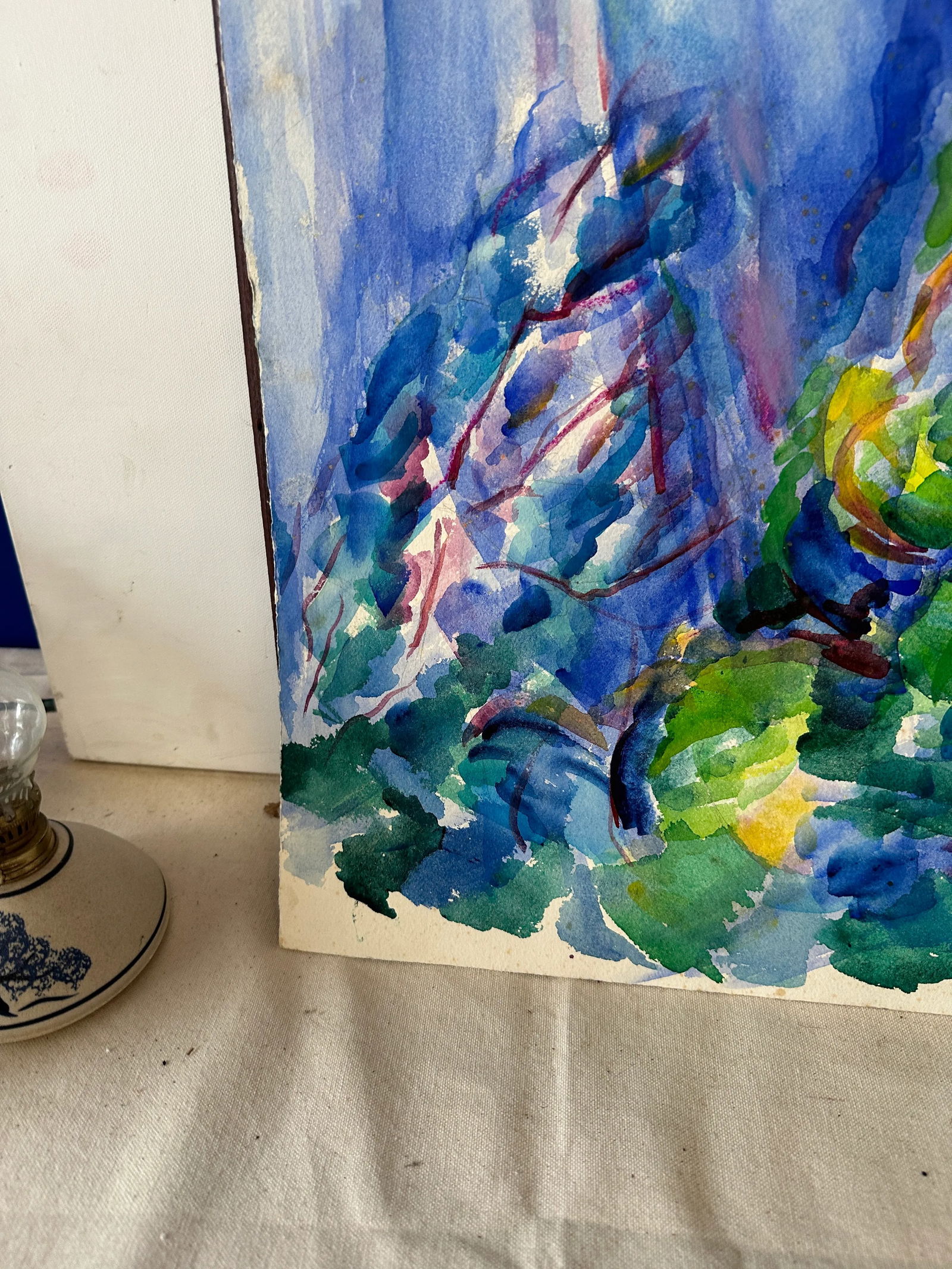 Vintage Abstract Watercolor Painting of a Tree and Valley - 2