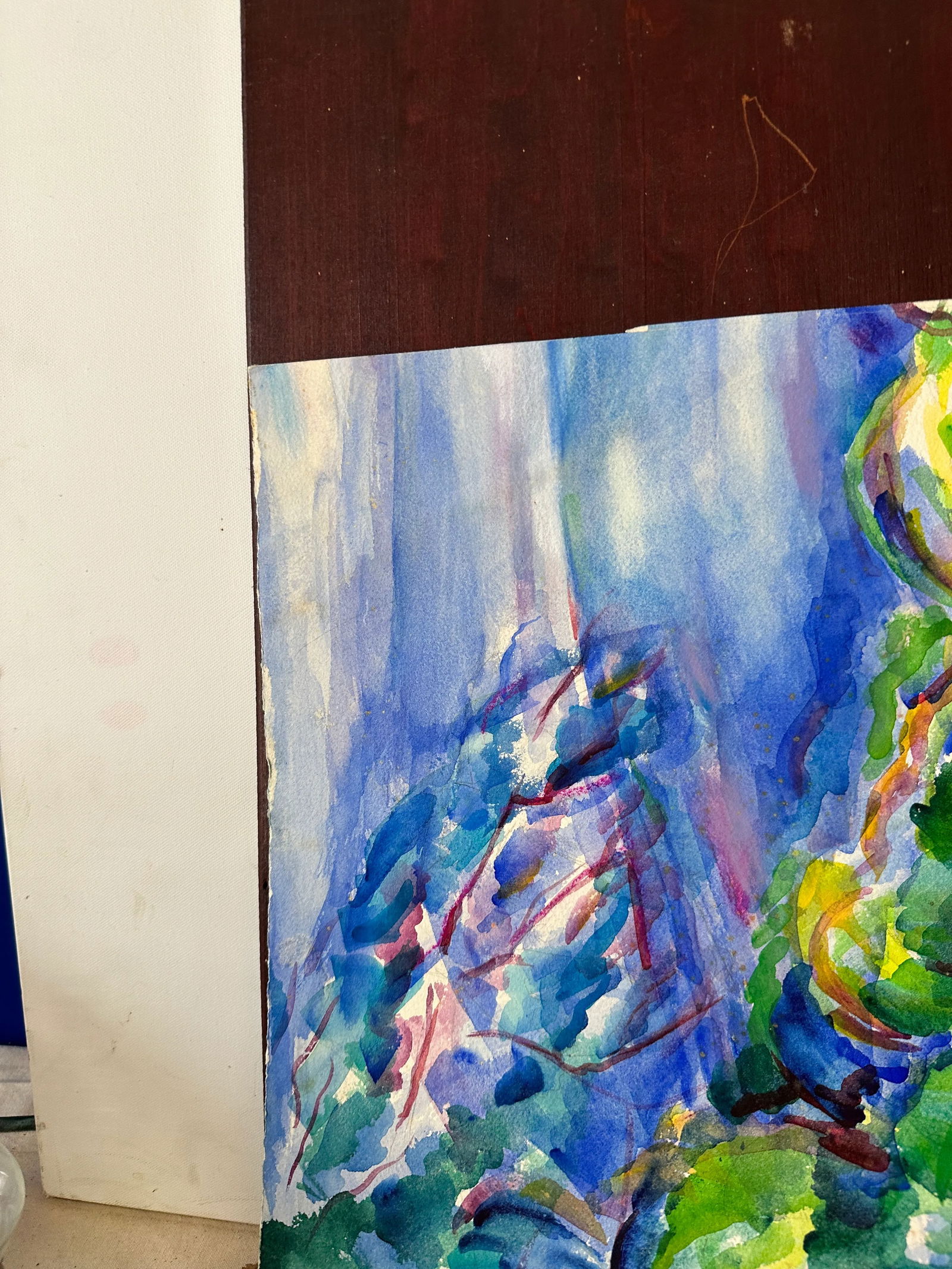 Vintage Abstract Watercolor Painting of a Tree and Valley - 3