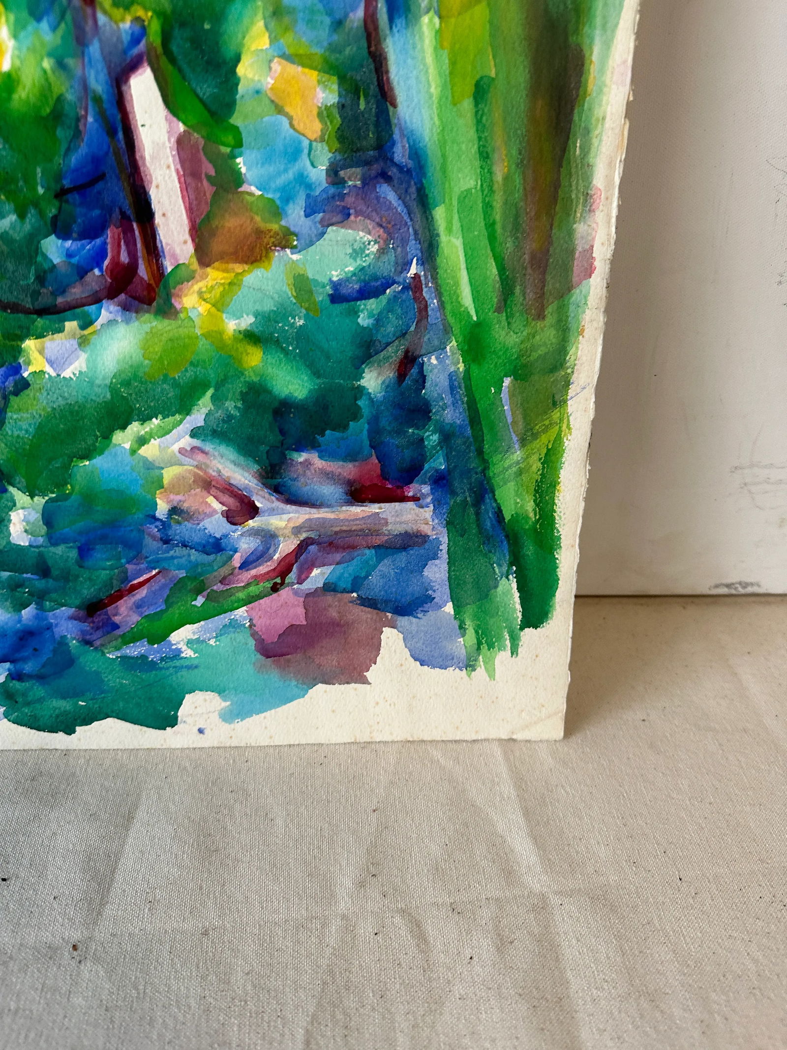 Vintage Abstract Watercolor Painting of a Tree and Valley - 4