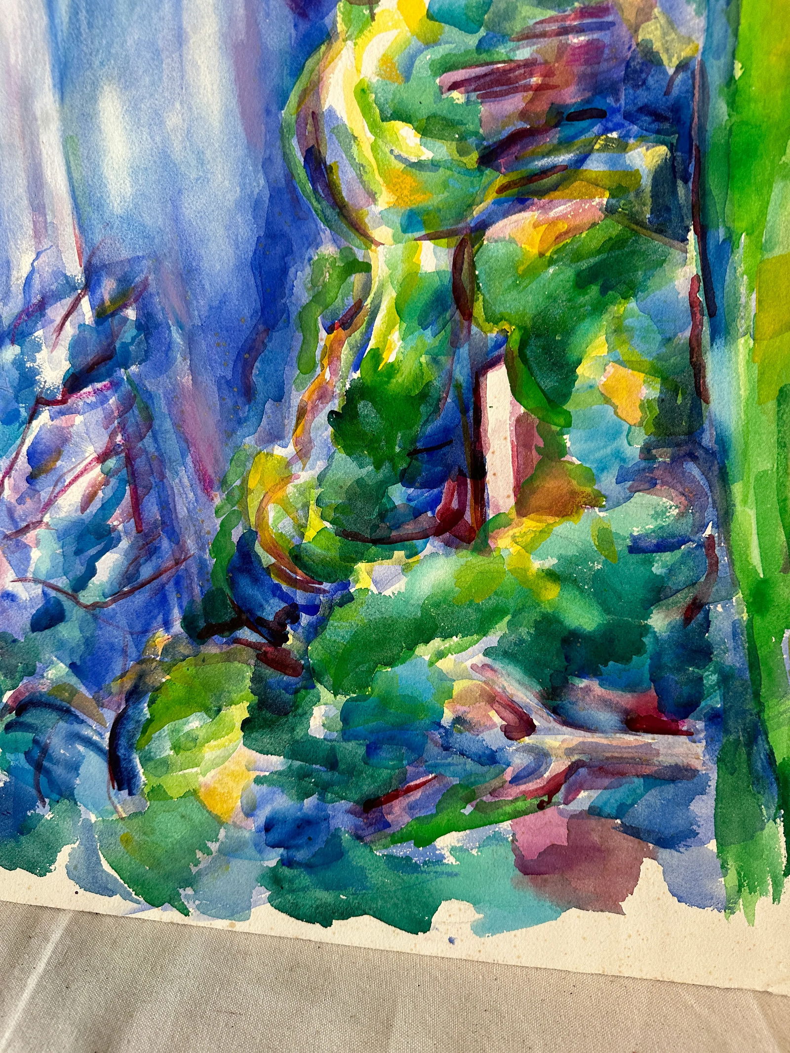 Vintage Abstract Watercolor Painting of a Tree and Valley - 5