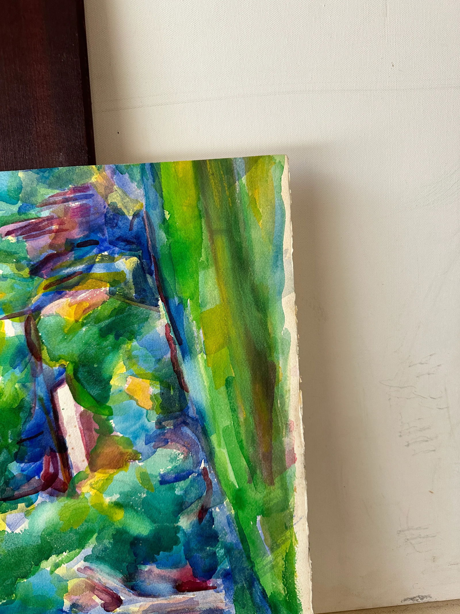 Vintage Abstract Watercolor Painting of a Tree and Valley - 7