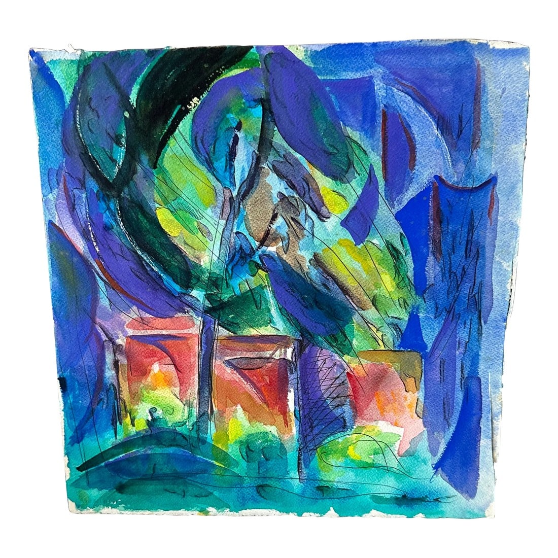 Abstract Watercolor Painting of Plants in Vases: Up for consideration is a beautiful abstract watercolor painting of plants in vases. This piece would look lovely in your home and it is a great find for the interior design enthusiast. Please check