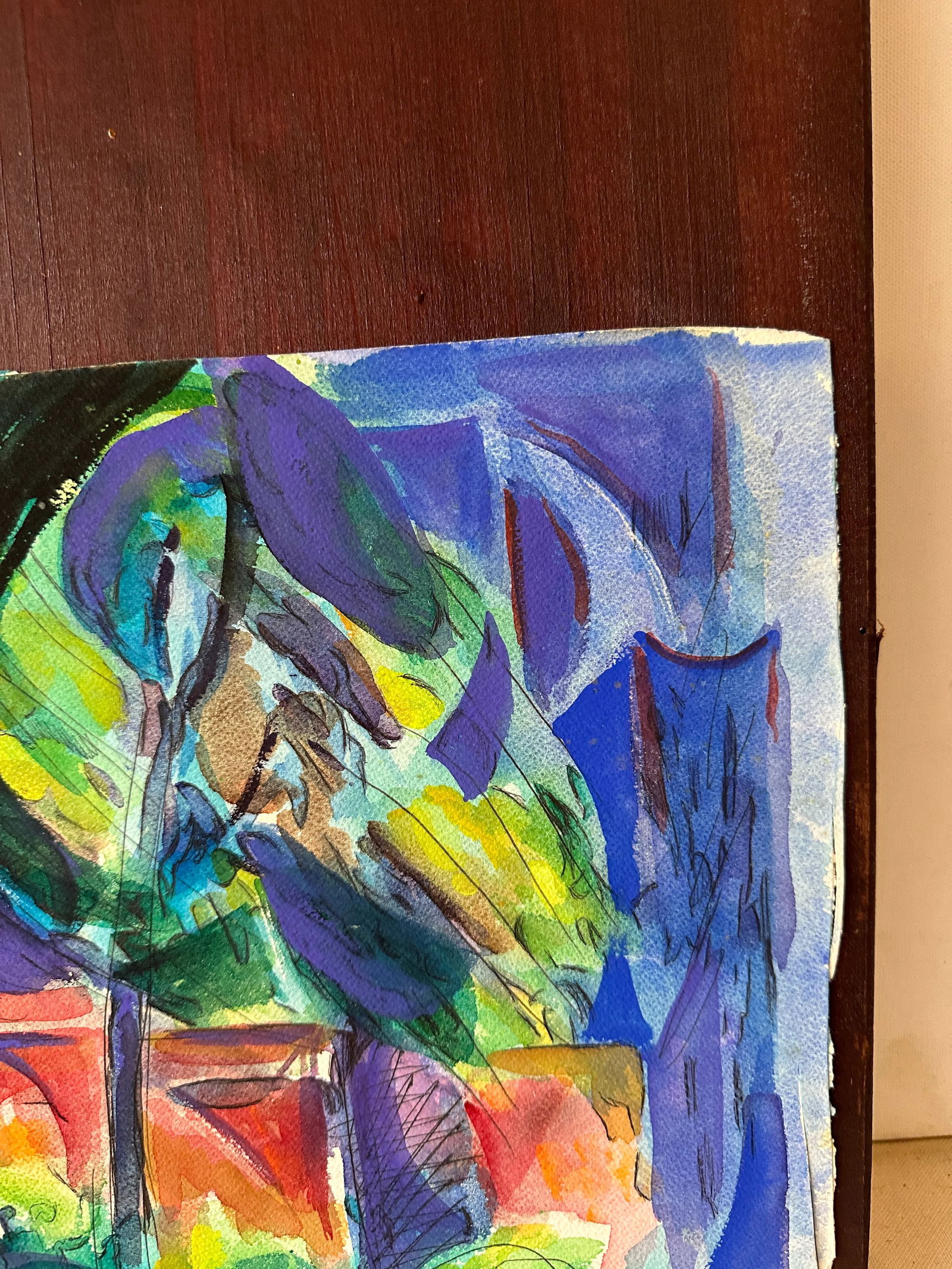 Abstract Watercolor Painting of Plants in Vases - 2