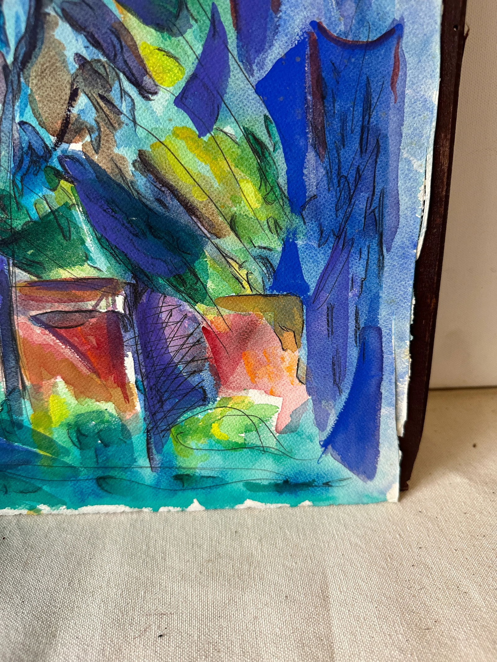 Abstract Watercolor Painting of Plants in Vases - 4