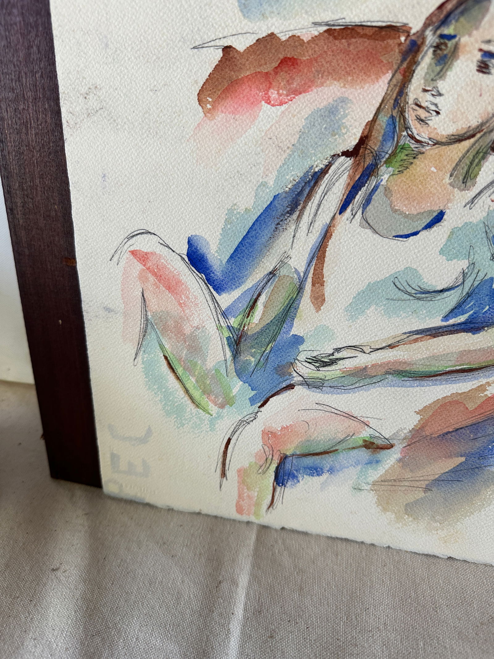 Watercolor Expressionism Painting of Sitting Girl - 2