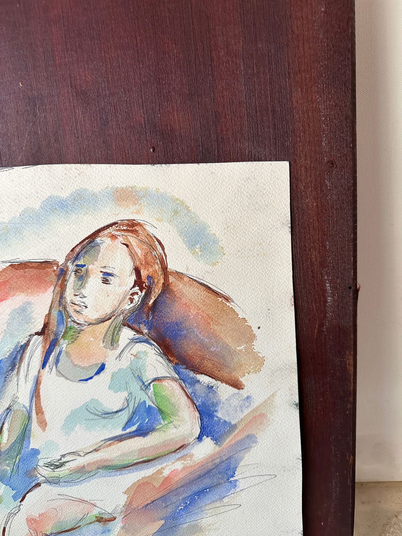 Watercolor Expressionism Painting of Sitting Girl - 4