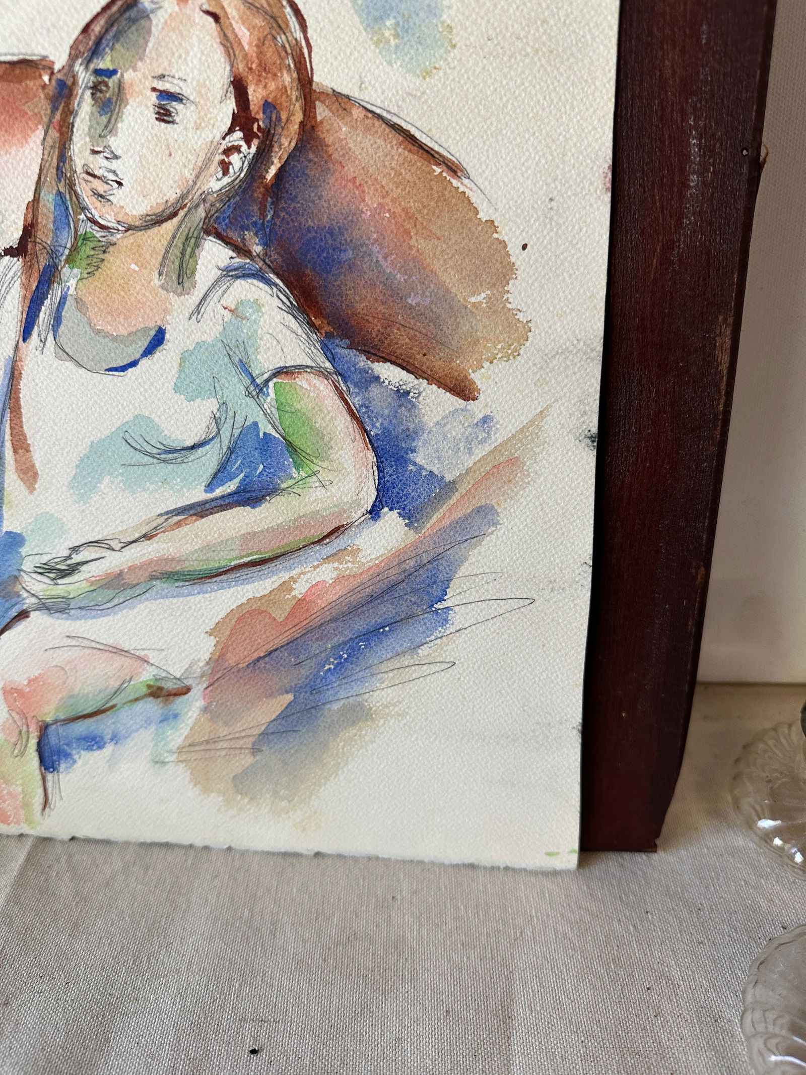 Watercolor Expressionism Painting of Sitting Girl - 5