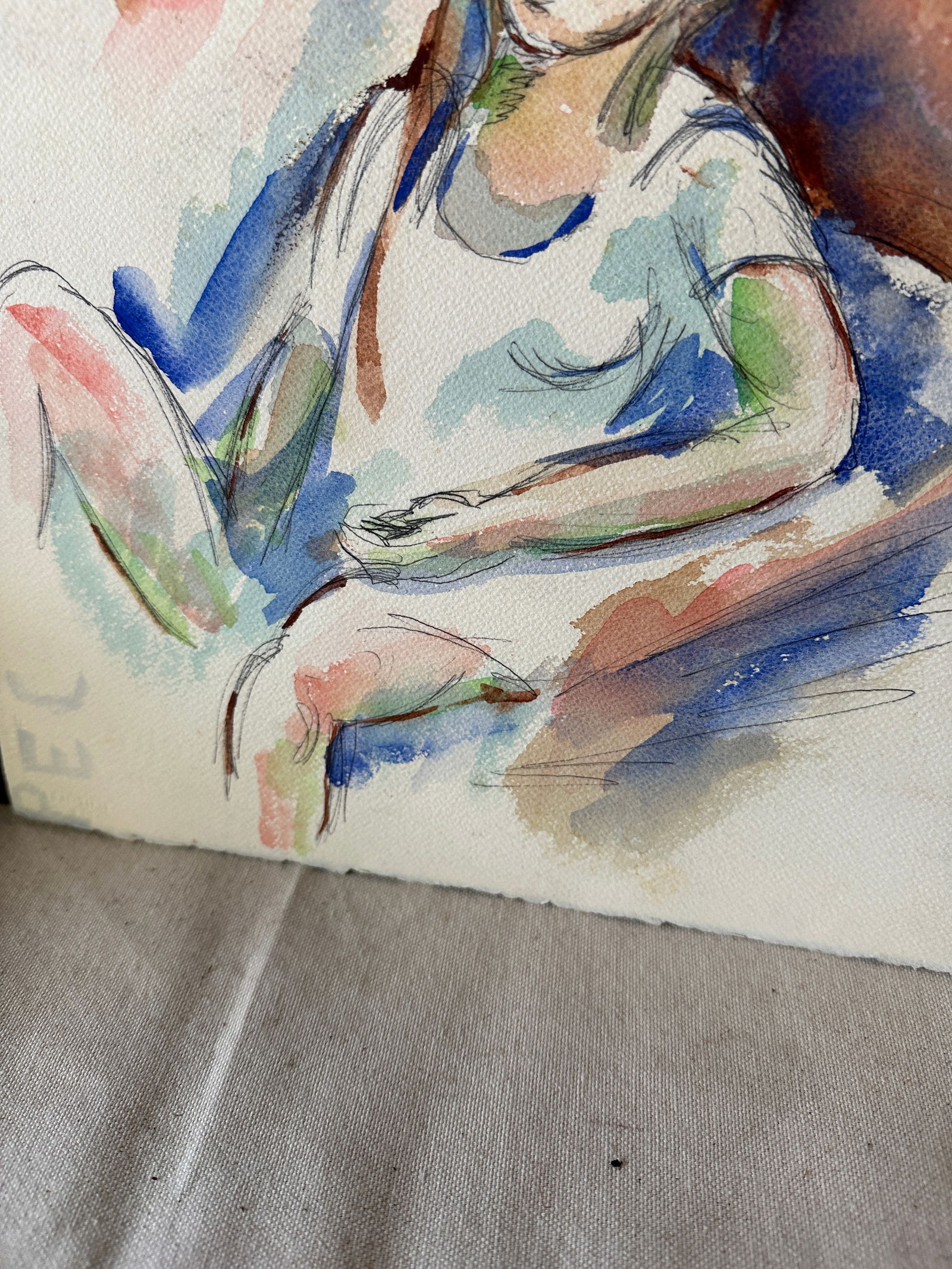 Watercolor Expressionism Painting of Sitting Girl - 6