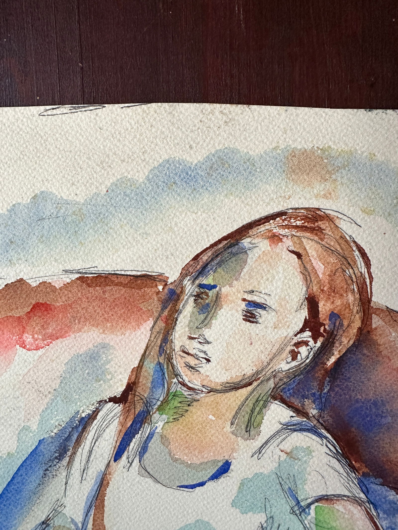 Watercolor Expressionism Painting of Sitting Girl - 8