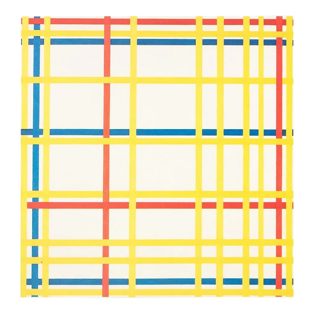 1991 After Piet Mondrian "New York City I", Full-Color Parisian Print: A stunning full-color print after painting "New York City I" by Piet Mondrian. Published by New French Editions in France in 1991. Printed on one side. Attached to a board of heavy paper. Information