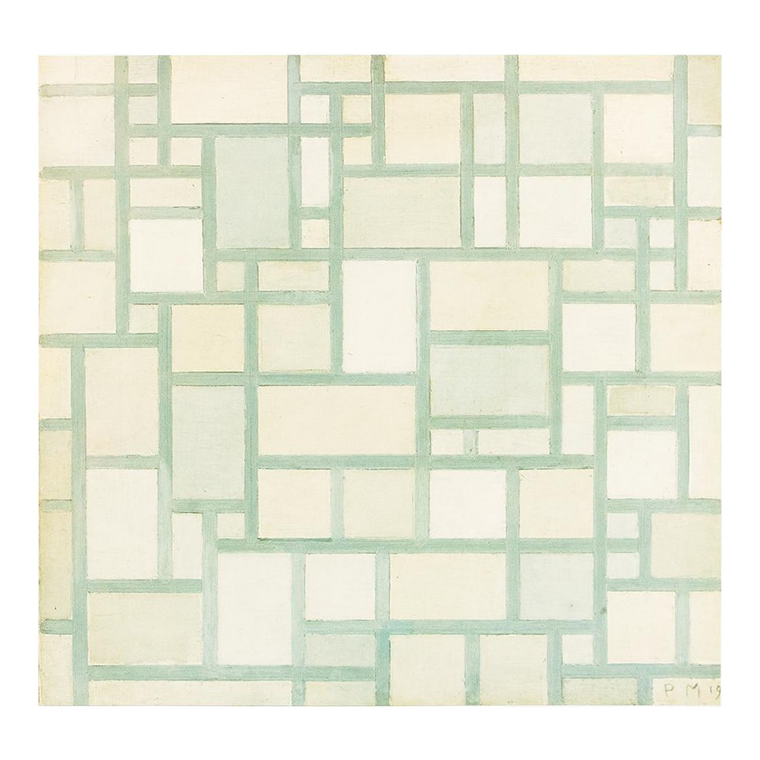 1991 After Piet Mondrian "Composition With Colors and Gray Contours", Full-Color Print: A stunning full-color print after painting "Composition With Colors And Gray Contours" by Piet Mondrian. Published by New French Editions in France in 1991. Printed on one side. Attached to a board