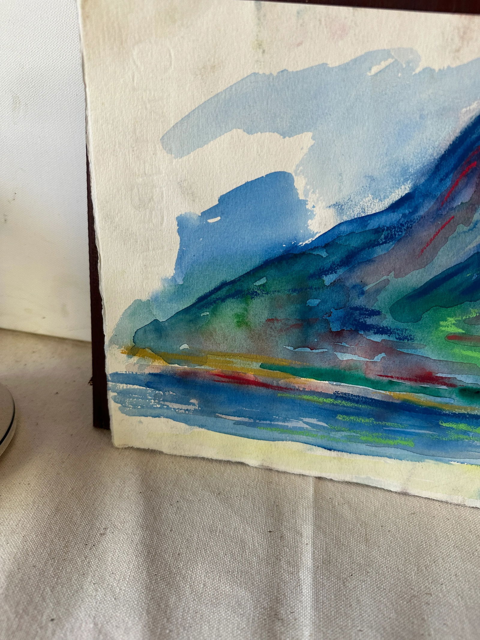 Vintage Abstract Blue Mountain Watercolor Painting - 2