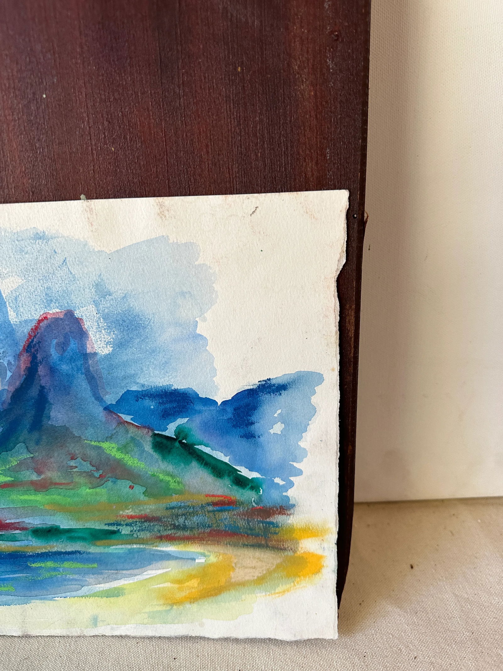 Vintage Abstract Blue Mountain Watercolor Painting - 5
