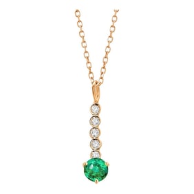 14 Karat Yellow Gold Round Emerald Diamond 0.55 Carat Lariat Necklace Pendant