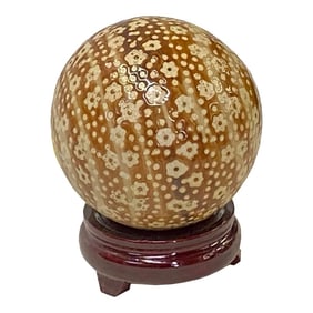 Tan Beige Brown Mix Color Dots Floral Porcelain Round Ball Display Art