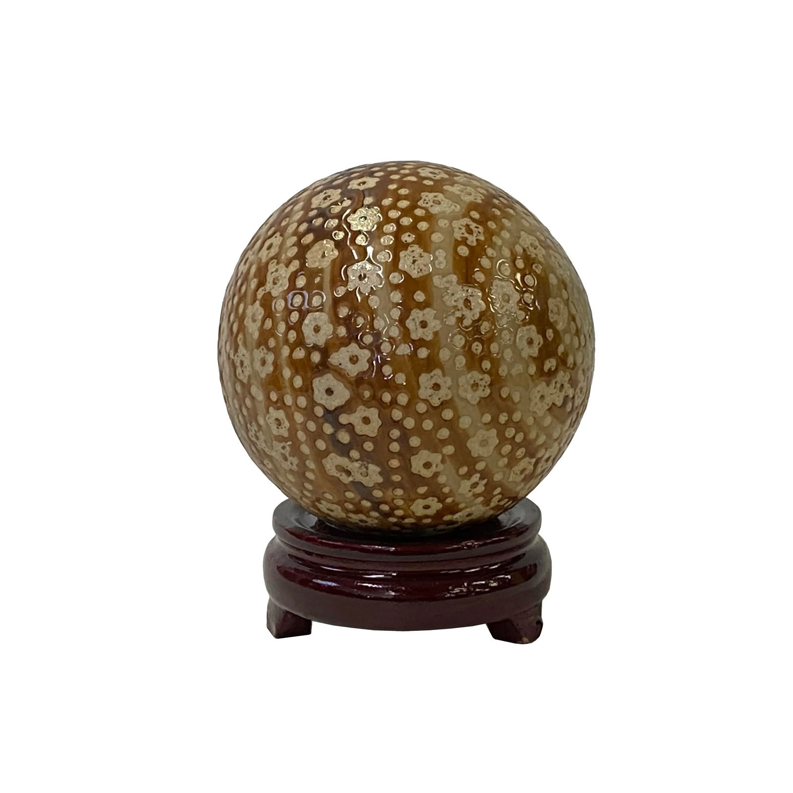 Tan Beige Brown Mix Color Dots Floral Porcelain Round Ball Display Art - 4