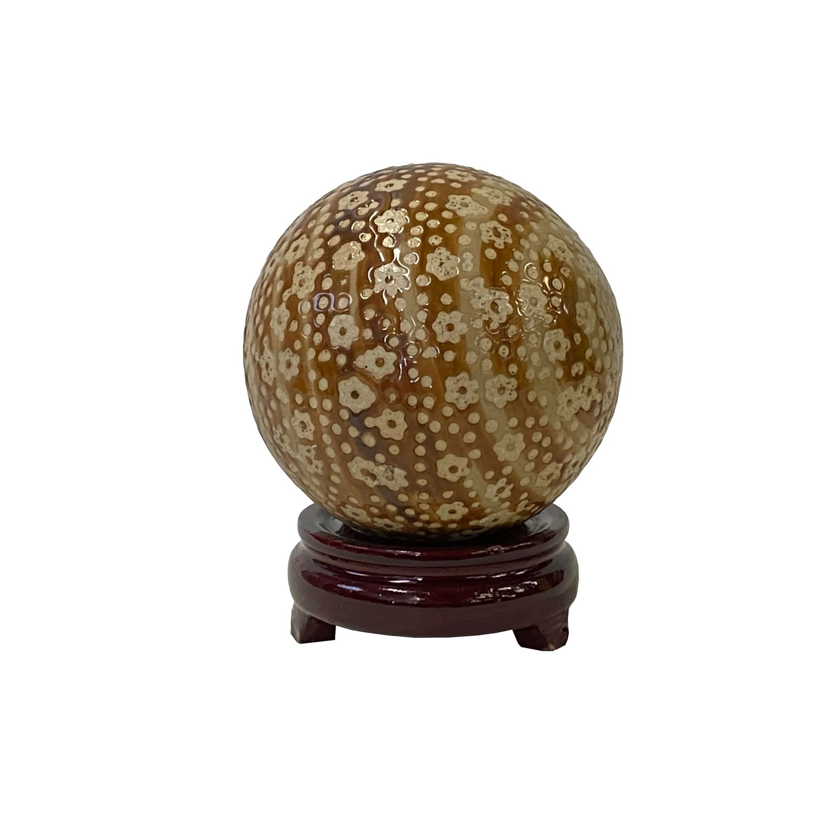 Tan Beige Brown Mix Color Dots Floral Porcelain Round Ball Display Art - 5