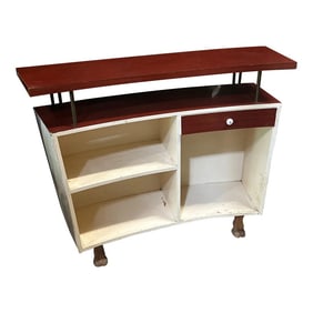 1970s Wooden Camel Footed Bar With Shelves and a Drawer
