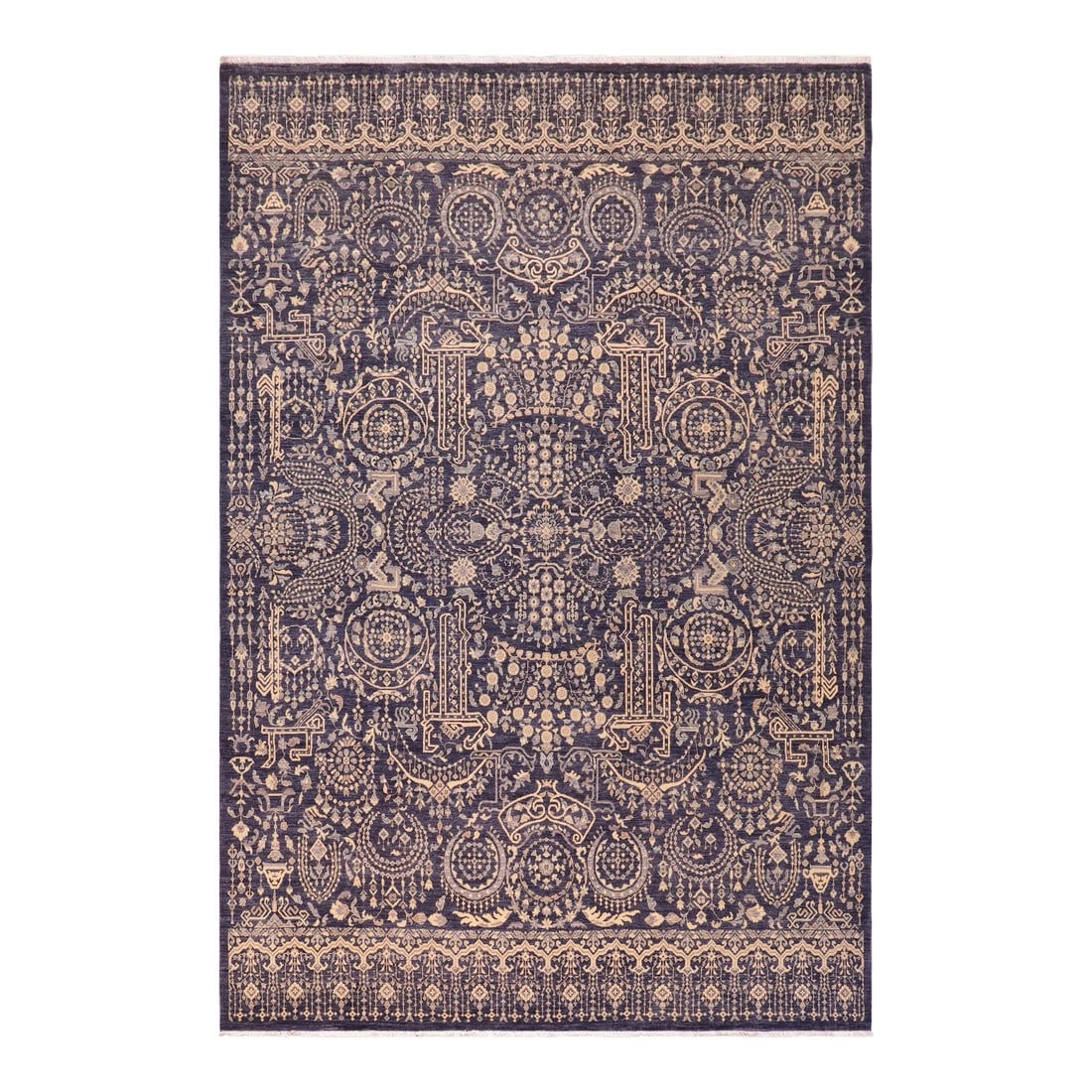 Shabby Chic Ziegler Blue Gray Hand-Knotted Wool Rug - 9'0'' X 11'11'': Enhance the ambiance of your home with this magnificent Persian-influenced Turkish hand-knotted rug made by skilled artisans capable of creating the most exceptional vegetable dyes and hand-spun