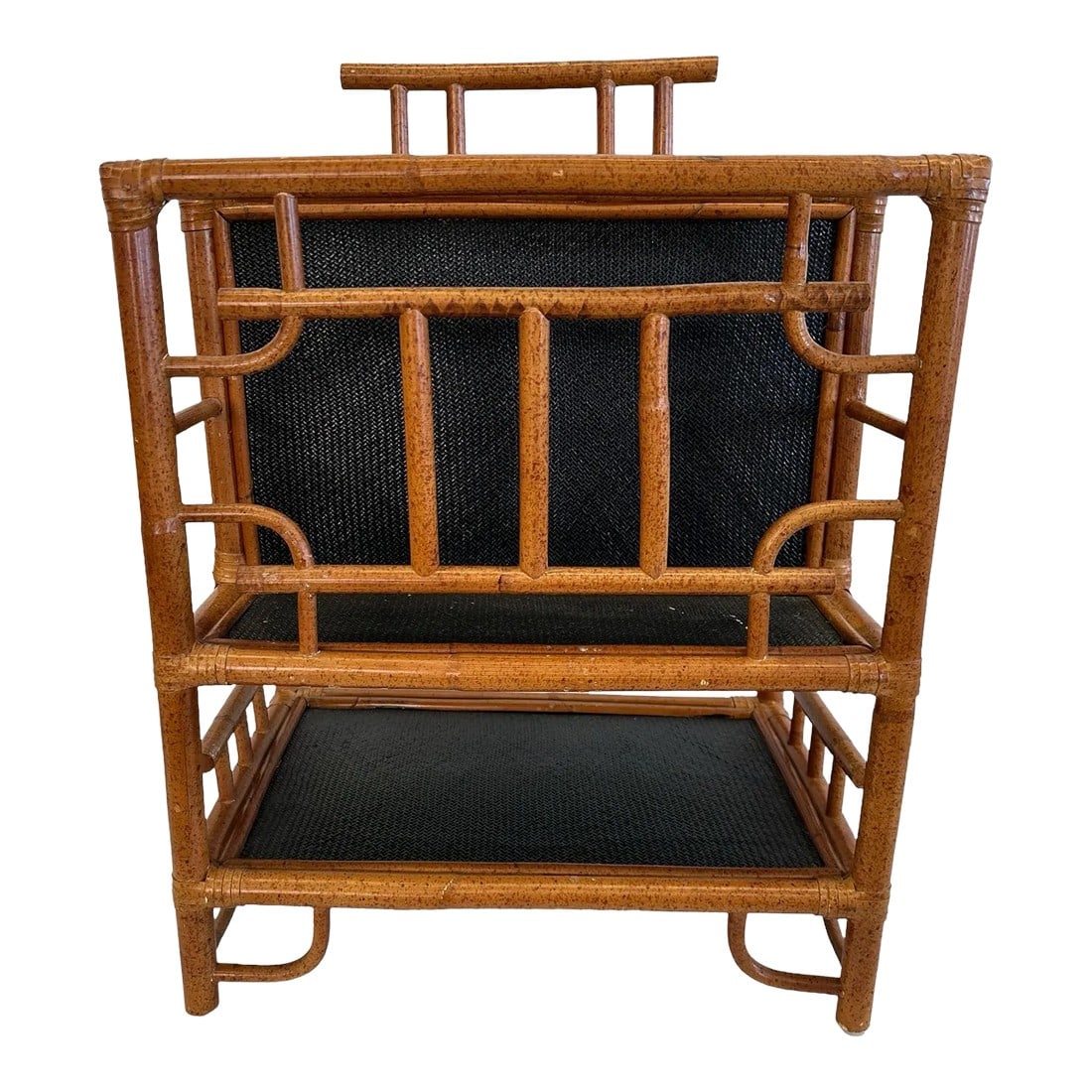 Vintage Mid Century Chinese Chippendale Bamboo and Black Rattan Magazine Rack (1 of 5)