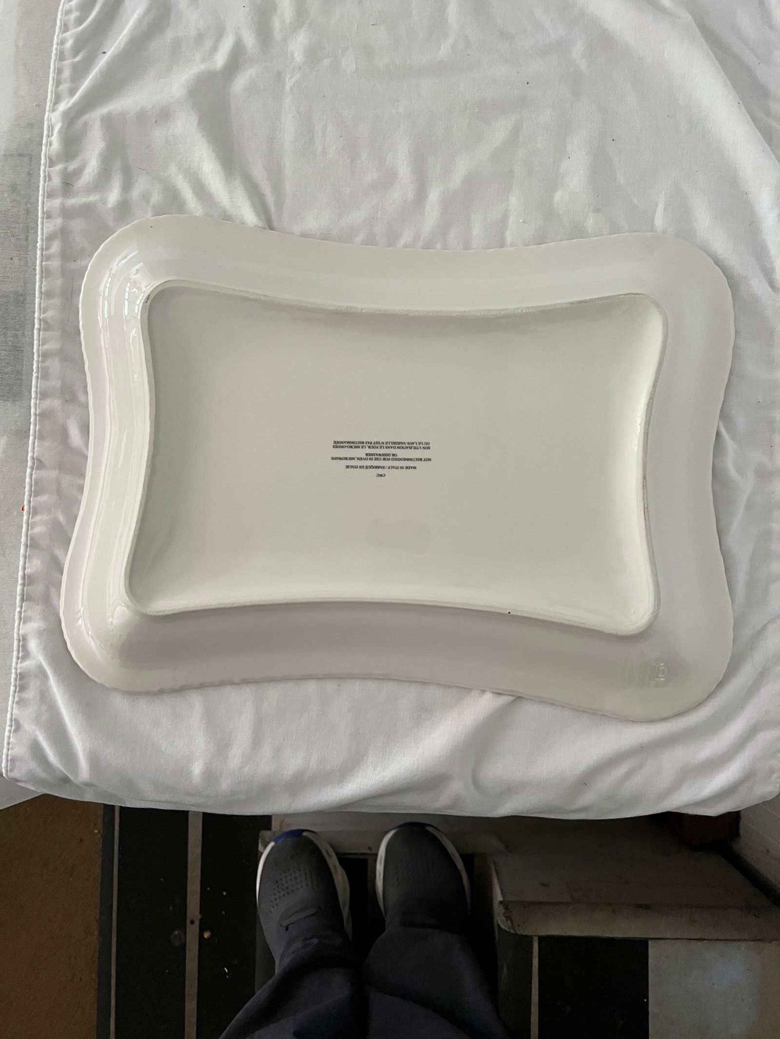 White on White Italian Platter W/ Floral Pattern Serpentine Rim - 3