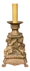 1970s Gilded Cherub Metal Table Lamp