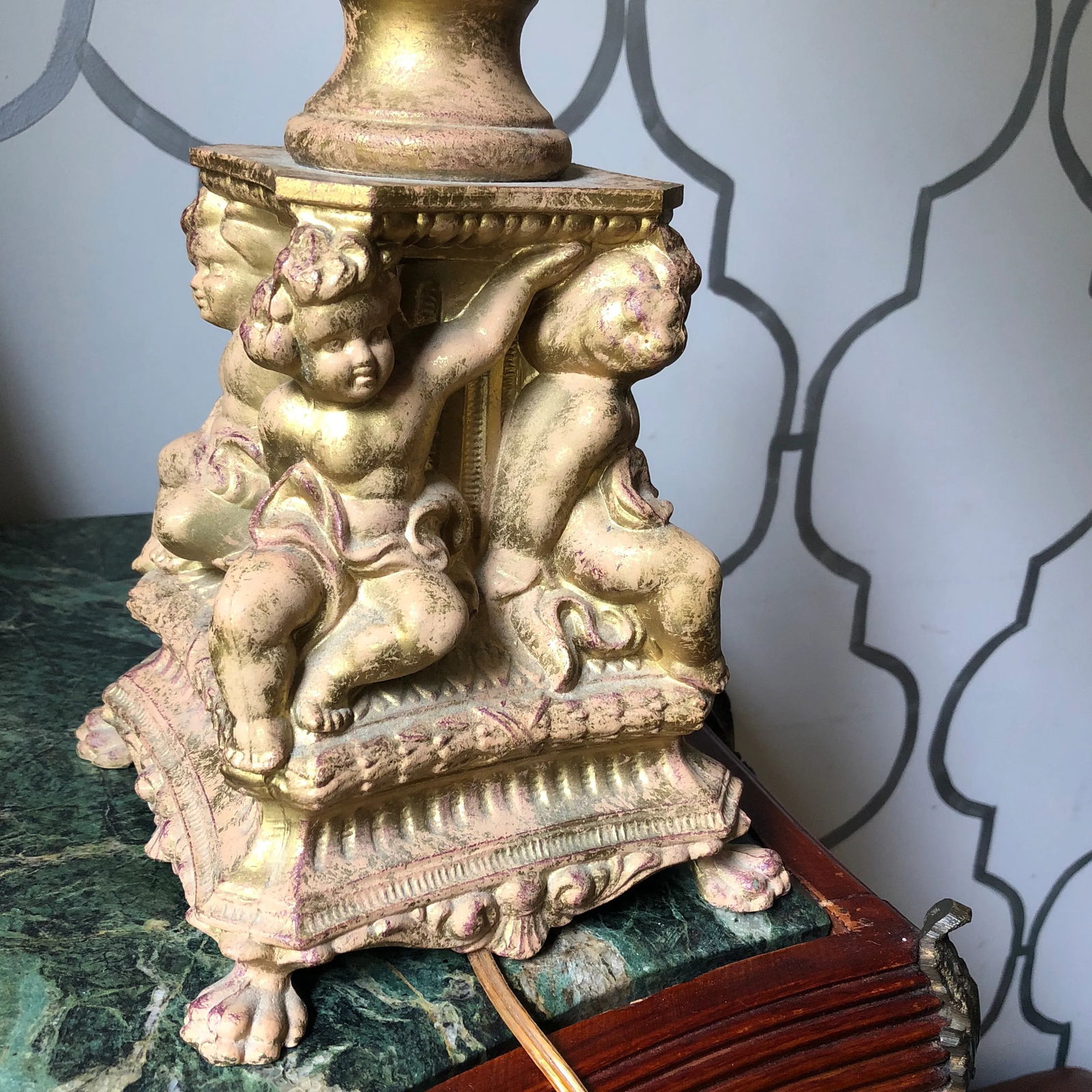 1970s Gilded Cherub Metal Table Lamp - 6