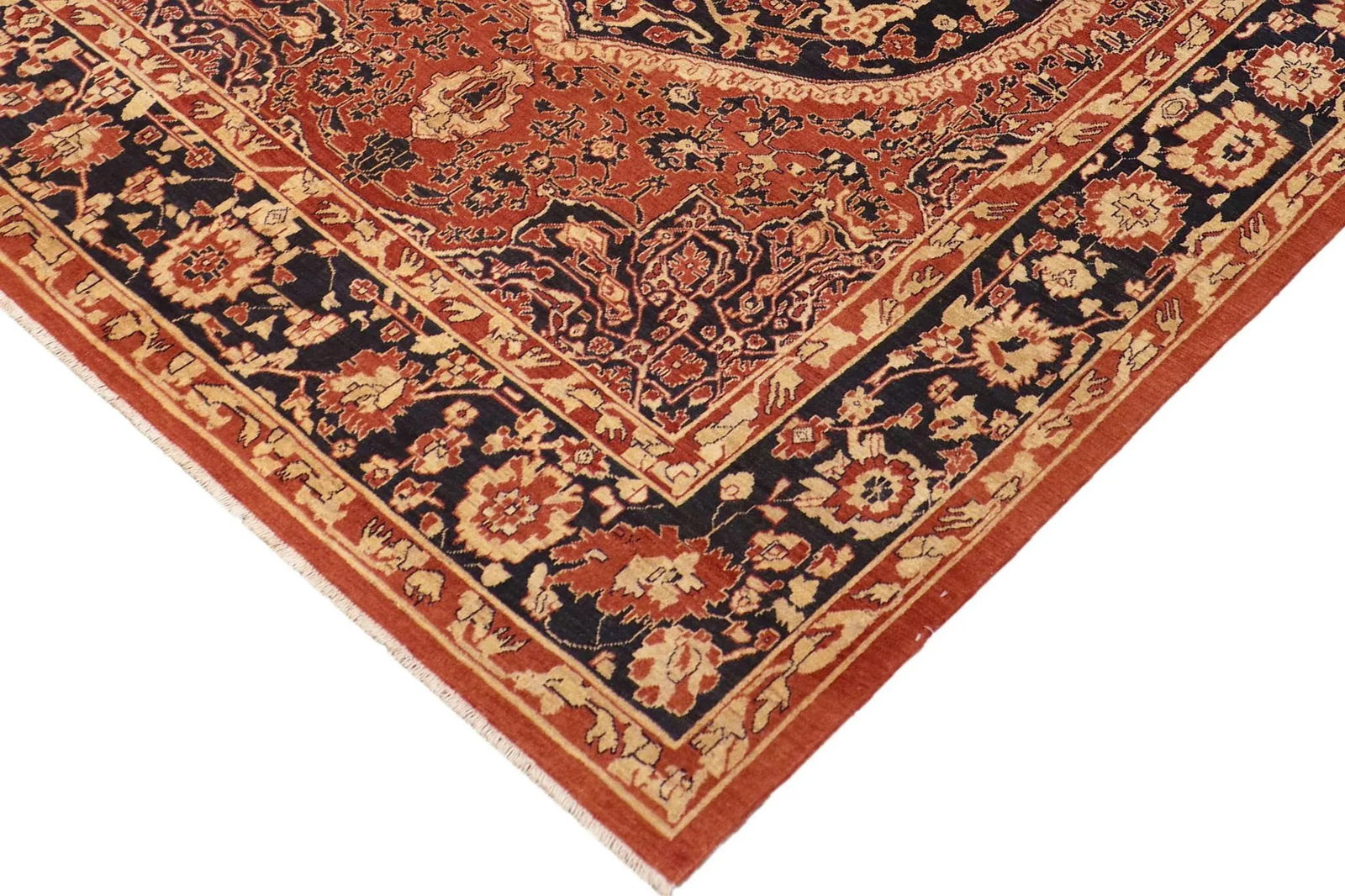 Southwestern Heriz Ziegler Rust Blue Hand-Knotted Rug - 8'3'' X 9'4'' - 4