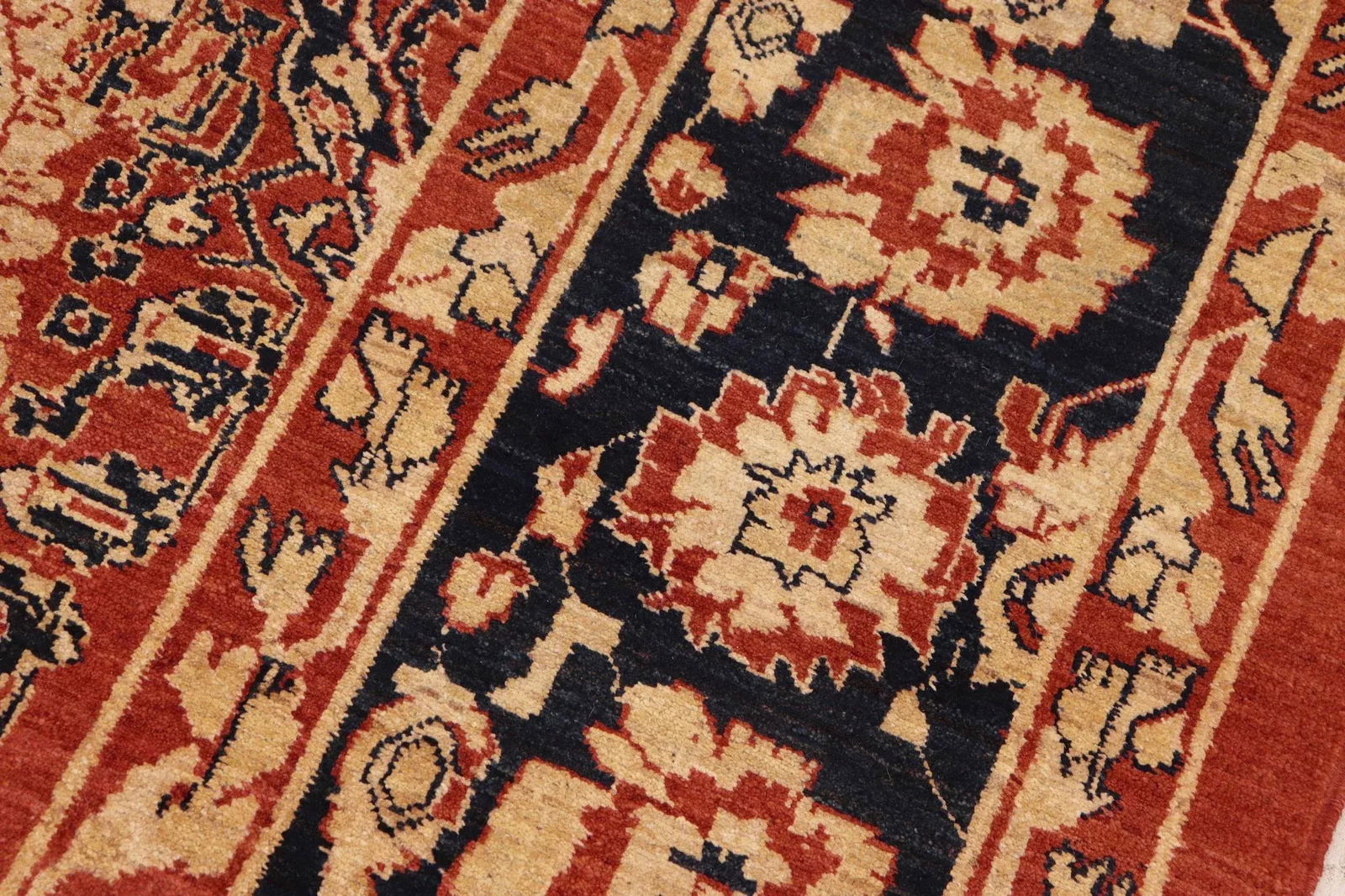 Southwestern Heriz Ziegler Rust Blue Hand-Knotted Rug - 8'3'' X 9'4'' - 8