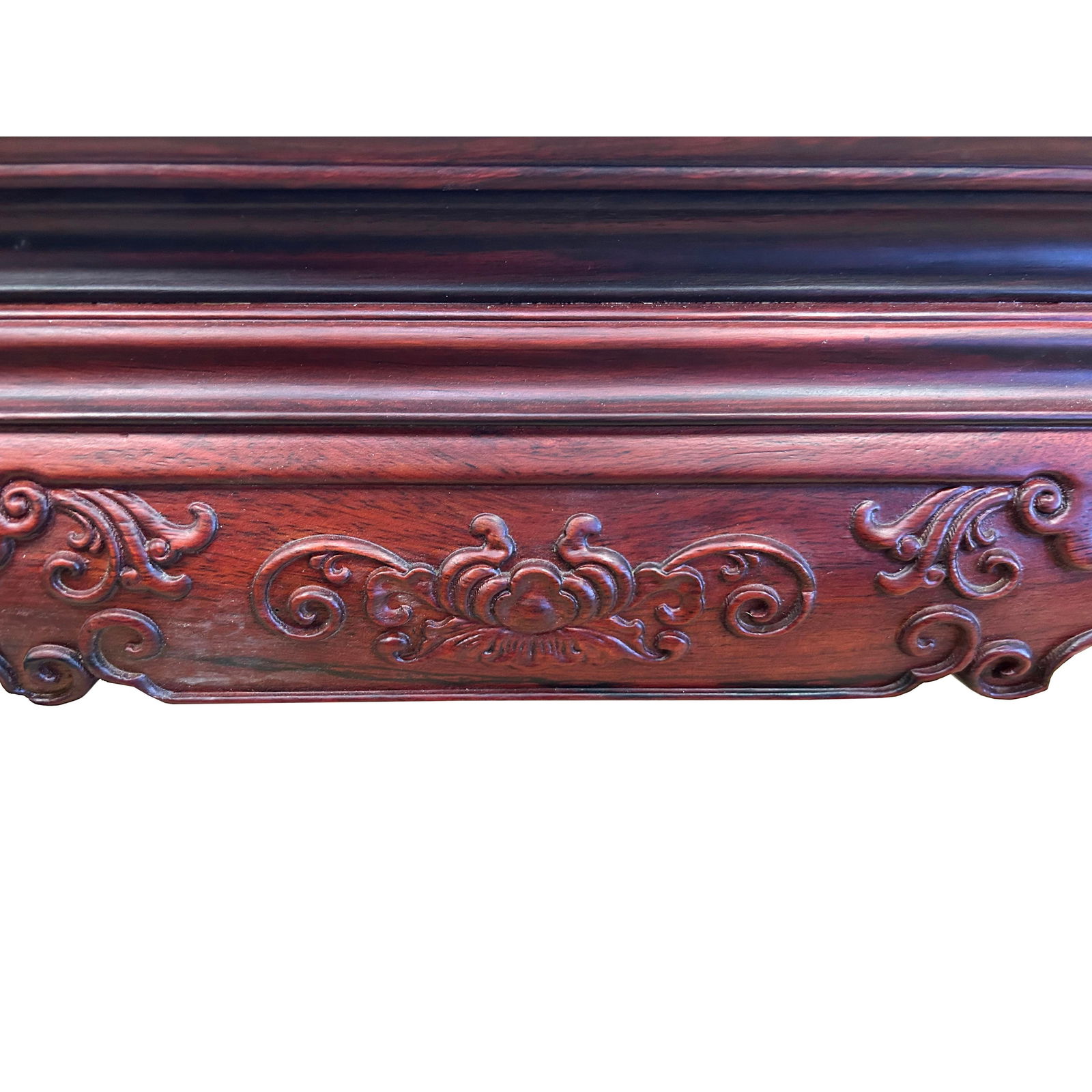 Reddish Brown Oriental Flower Carving Rectangular Display Low Table Stand - 6