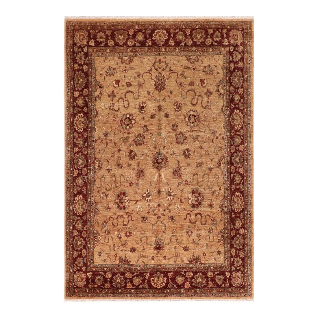 Shabby Chic Ziegler Tan Brown Hand-Knotted Wool Rug - 8'0'' X 10'2'': Enhance the ambiance of your home with this magnificent Persian-influenced Turkish hand-knotted rug made by skilled artisans capable of creating the most exceptional vegetable dyes and hand-spun