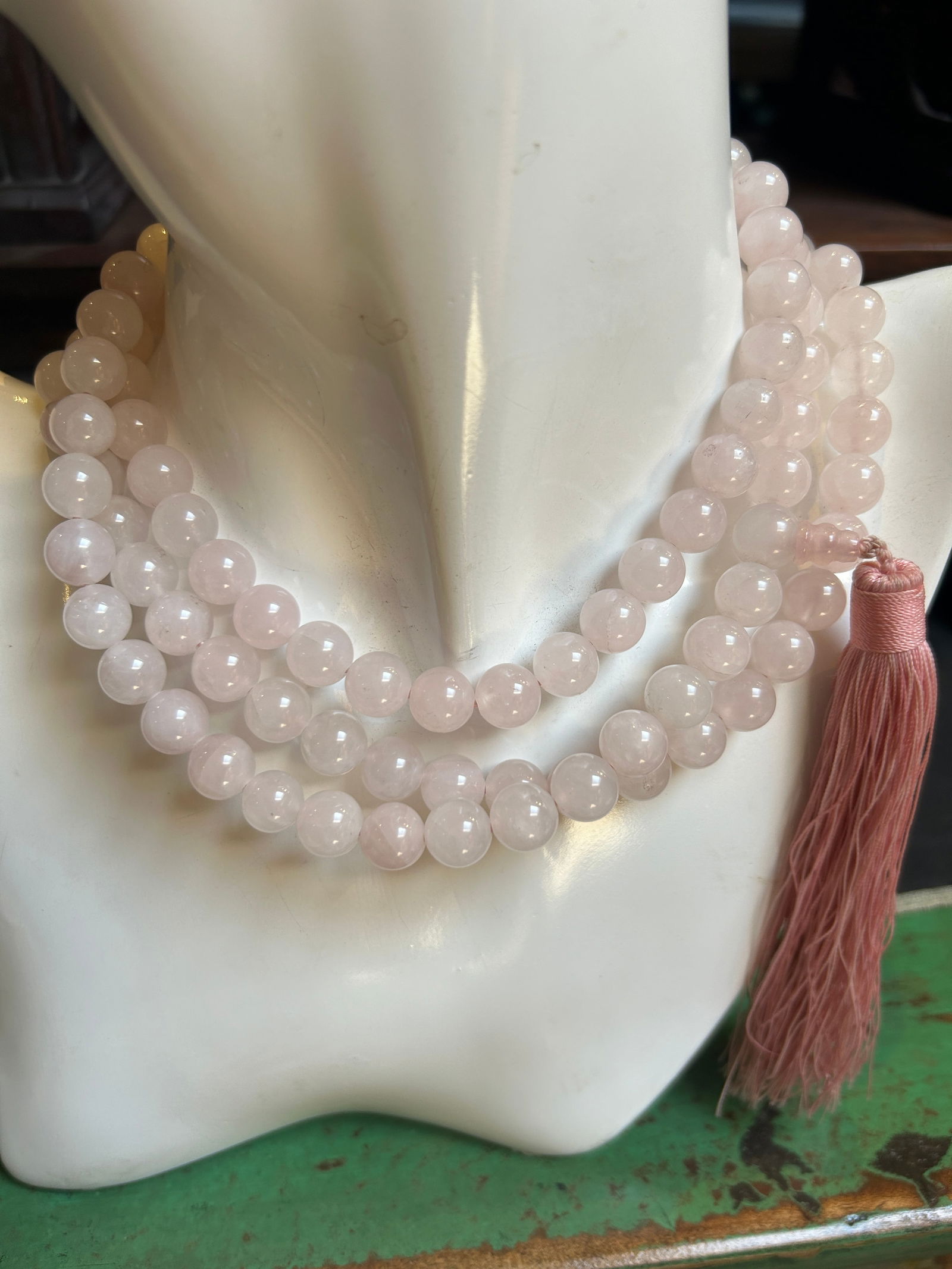 Long Natural Light Pink Stone Beads Hand Rosary Praying Chain - 6