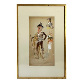 1908 "Torero" Antique Italian Bullfighter Costume Design Painting Watercolor on Paper by Alfredo Ede